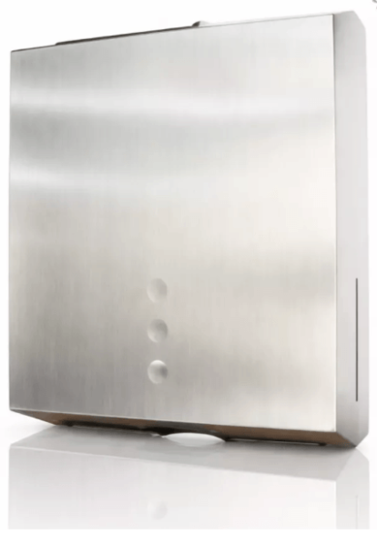 Falthandtuchspender aus Edelstahl matt – Vorderansicht für moderne Waschräume